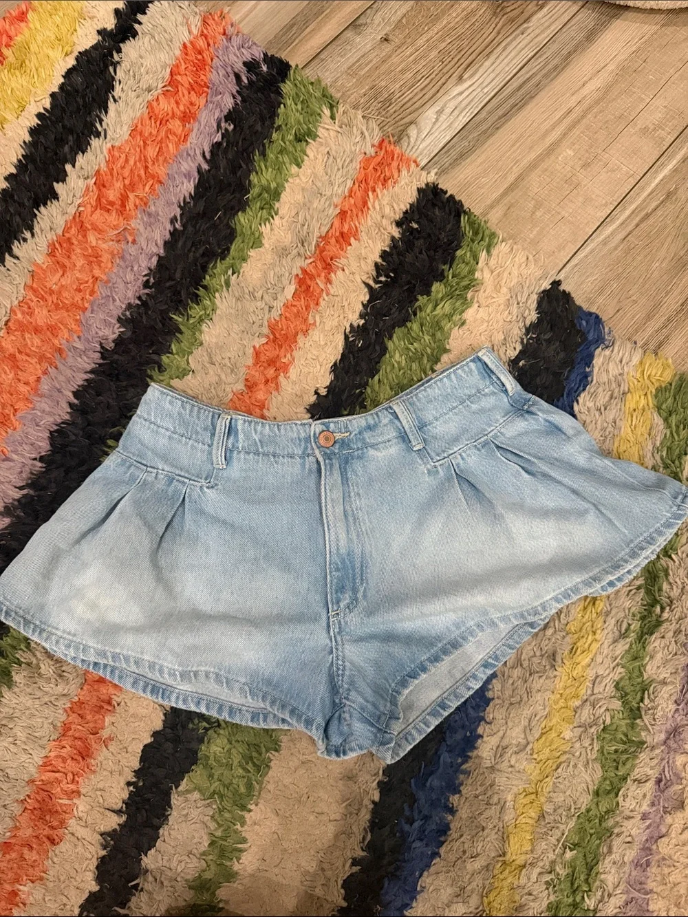 We The Free Light Blue Bell Pleated Denim Shorts